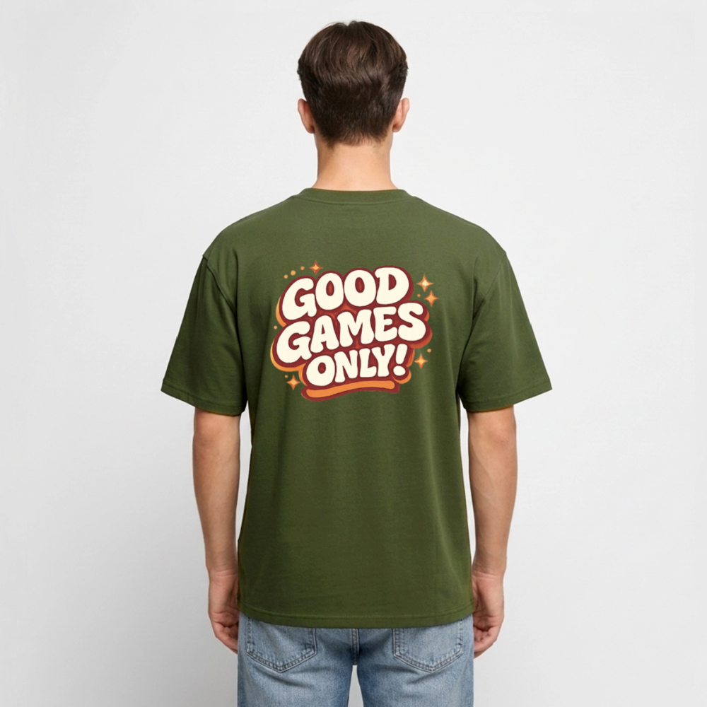 Good Games Only, Oversized unisex T-Shirt aus Bio-Baumwolle - Khaki
