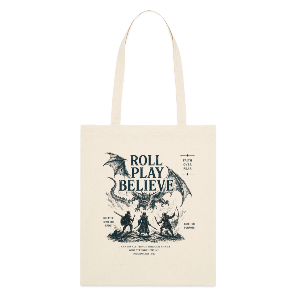 Roll. Play. Believe. Stoffbeutel aus Bio-Baumwolle - Natur