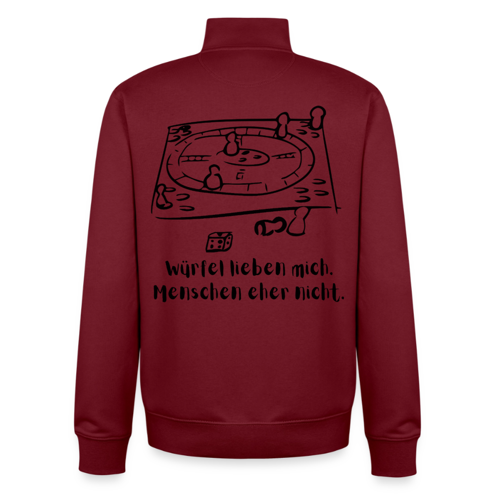 Würfel-Liebe , unisex Sweatshirt-Jacke aus Bio-Baumwollgemisch - burgundy