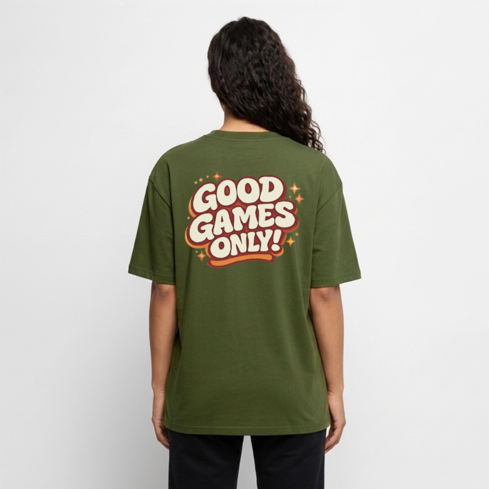 Good Games Only, Oversized unisex T-Shirt aus Bio-Baumwolle - Khaki