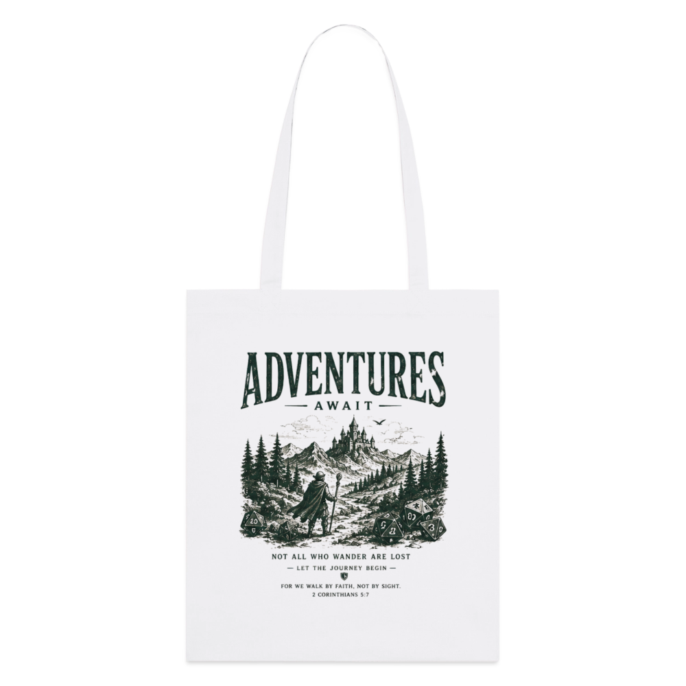 Adventures Await, Stoffbeutel aus Bio-Baumwolle - Weiß