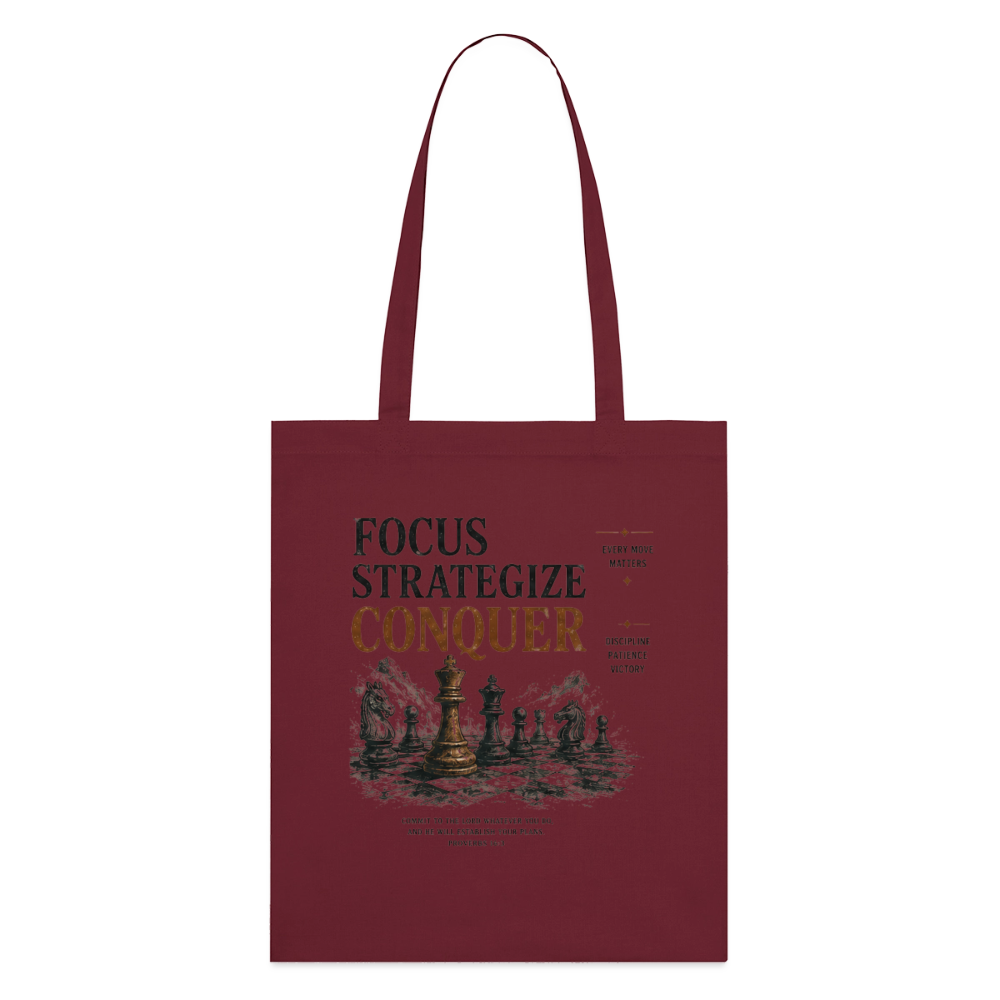 Focus. Strategize. Conquer. Stoffbeutel aus Bio-Baumwolle - Burgunderrot