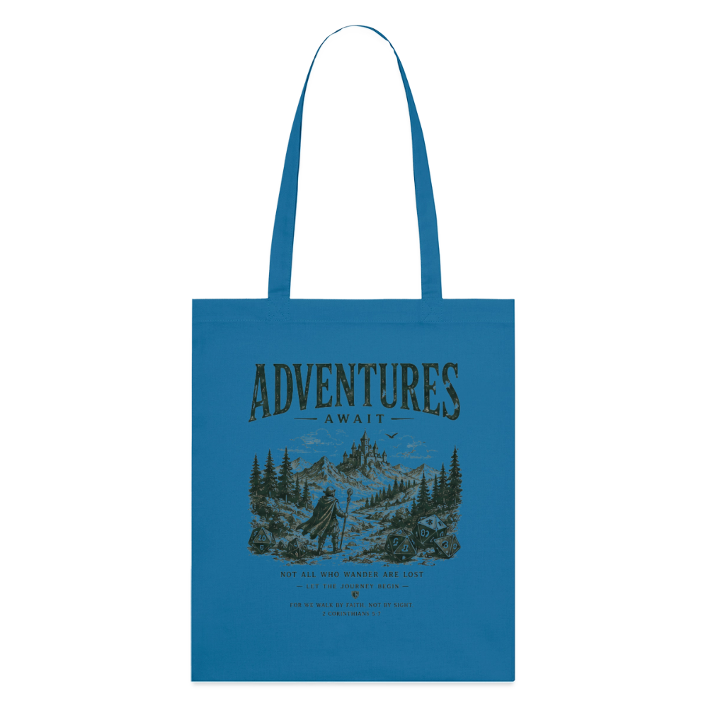 Adventures Await, Stoffbeutel aus Bio-Baumwolle - Königsblau
