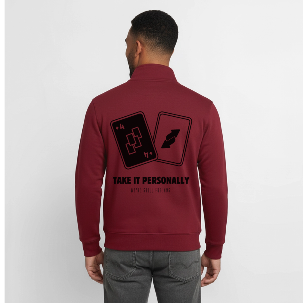 Draw Four – We’re Still Friends, unisex Sweatshirt-Jacke aus Bio-Baumwollgemisch - burgundy