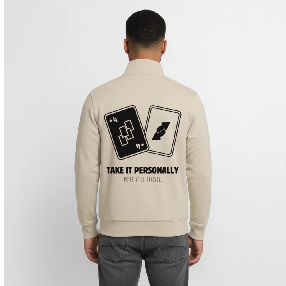 Draw Four – We’re Still Friends, unisex Sweatshirt-Jacke aus Bio-Baumwollgemisch - desert dust