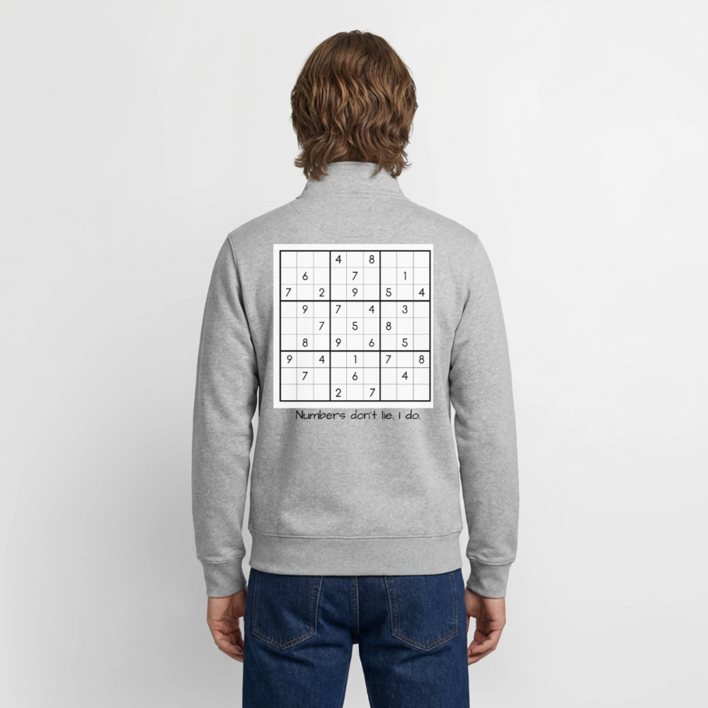 Sudoku Liar, unisex Sweatshirt-Jacke aus Bio-Baumwollgemisch - heather grey