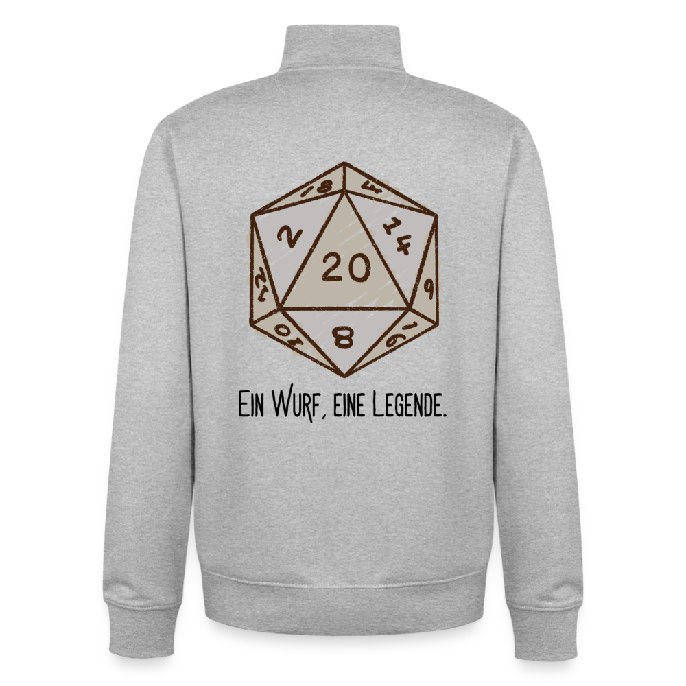 D20-Legende, unisex Sweatshirt-Jacke aus Bio-Baumwollgemisch - heather grey