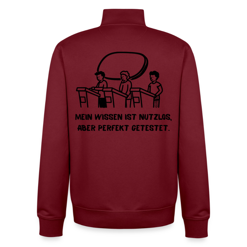 Quiz-Nerd, unisex Sweatshirt-Jacke, aus Bio-Baumwollgemisch - burgundy