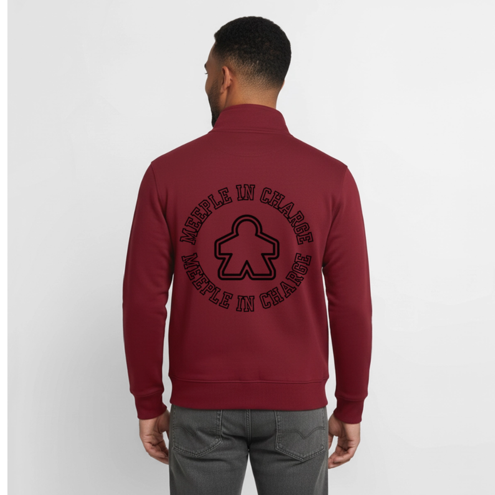 Meeple in Charge, unisex Sweatshirt-Jacke aus Bio-Baumwollgemisch - burgundy