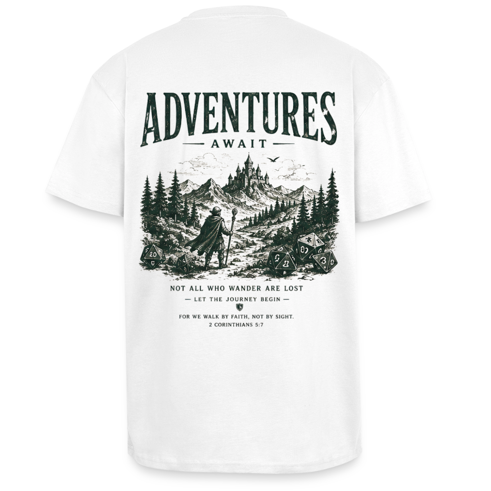 Adventure Await, unisex Oversized T-Shirt - Weiß