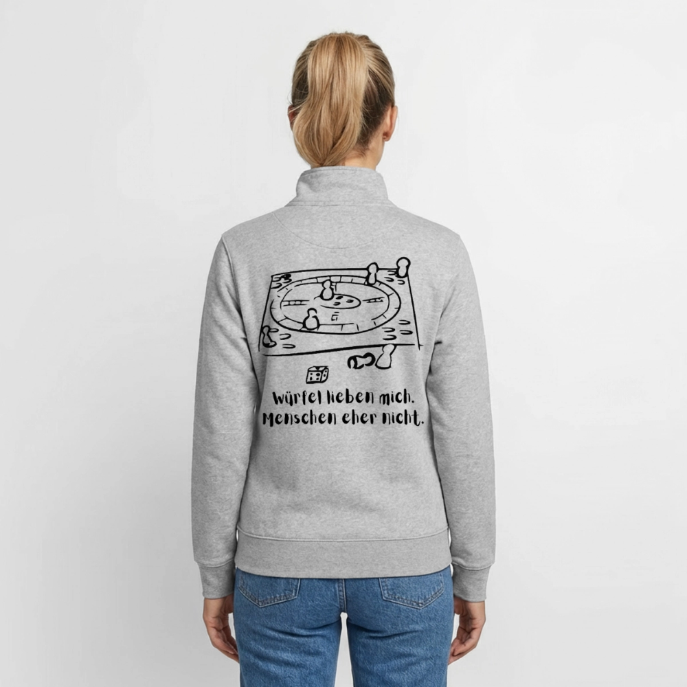 Würfel-Liebe , unisex Sweatshirt-Jacke aus Bio-Baumwollgemisch - heather grey