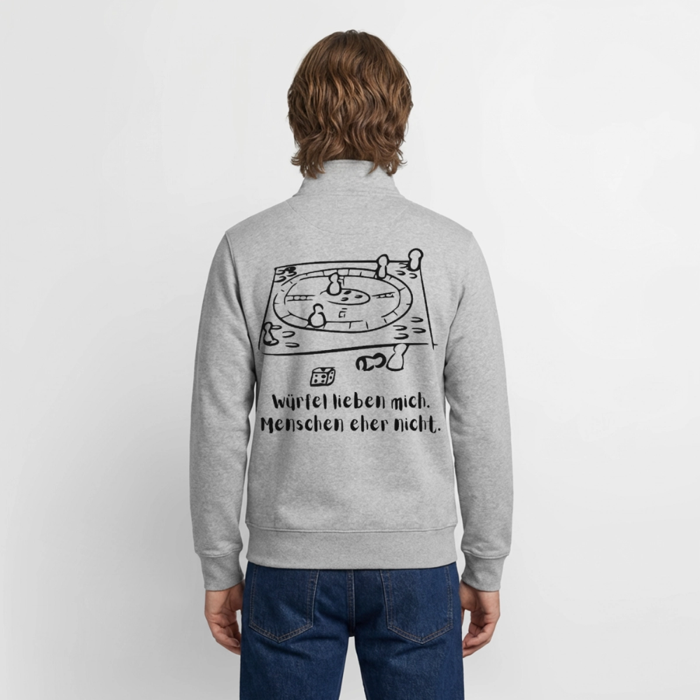 Würfel-Liebe , unisex Sweatshirt-Jacke aus Bio-Baumwollgemisch - heather grey