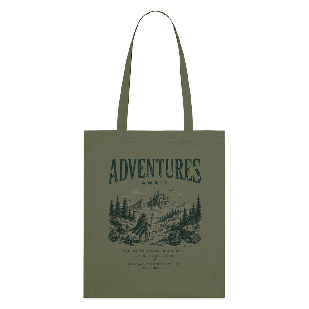 Adventures Await, Stoffbeutel aus Bio-Baumwolle - Khaki