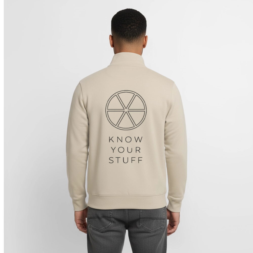 Know your Stuff, unisex Sweatshirt-Jacke aus Bio-Baumwollgemisch - desert dust