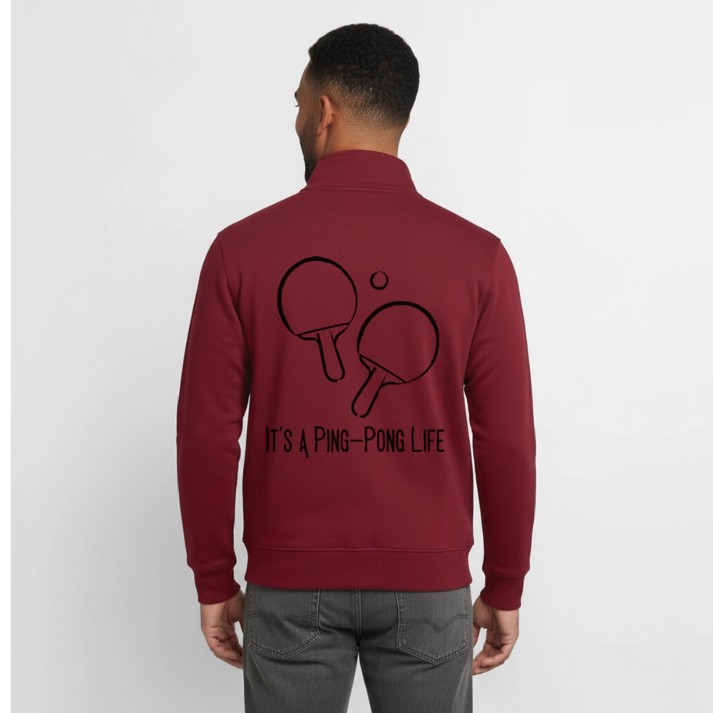 Ping-Pong Life, unisex Sweatshirt-Jacke aus Bio-Baumwollgemisch - burgundy