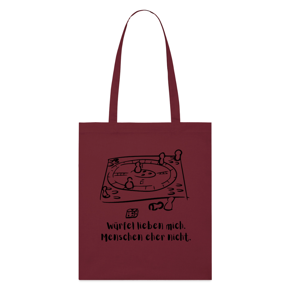 Würfel-Liebe. Stoffbeutel aus Bio-Baumwolle - burgundy