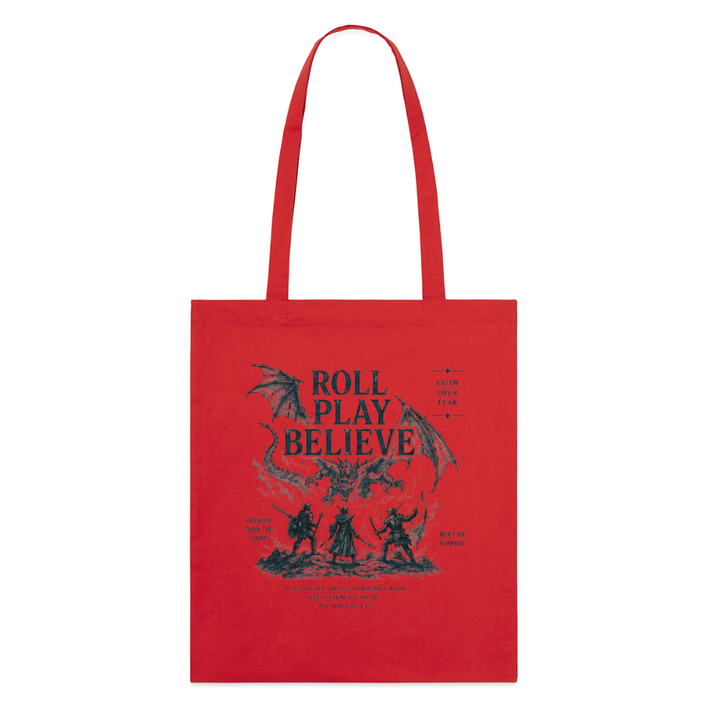 Roll. Play. Believe. Stoffbeutel aus Bio-Baumwolle - Rot
