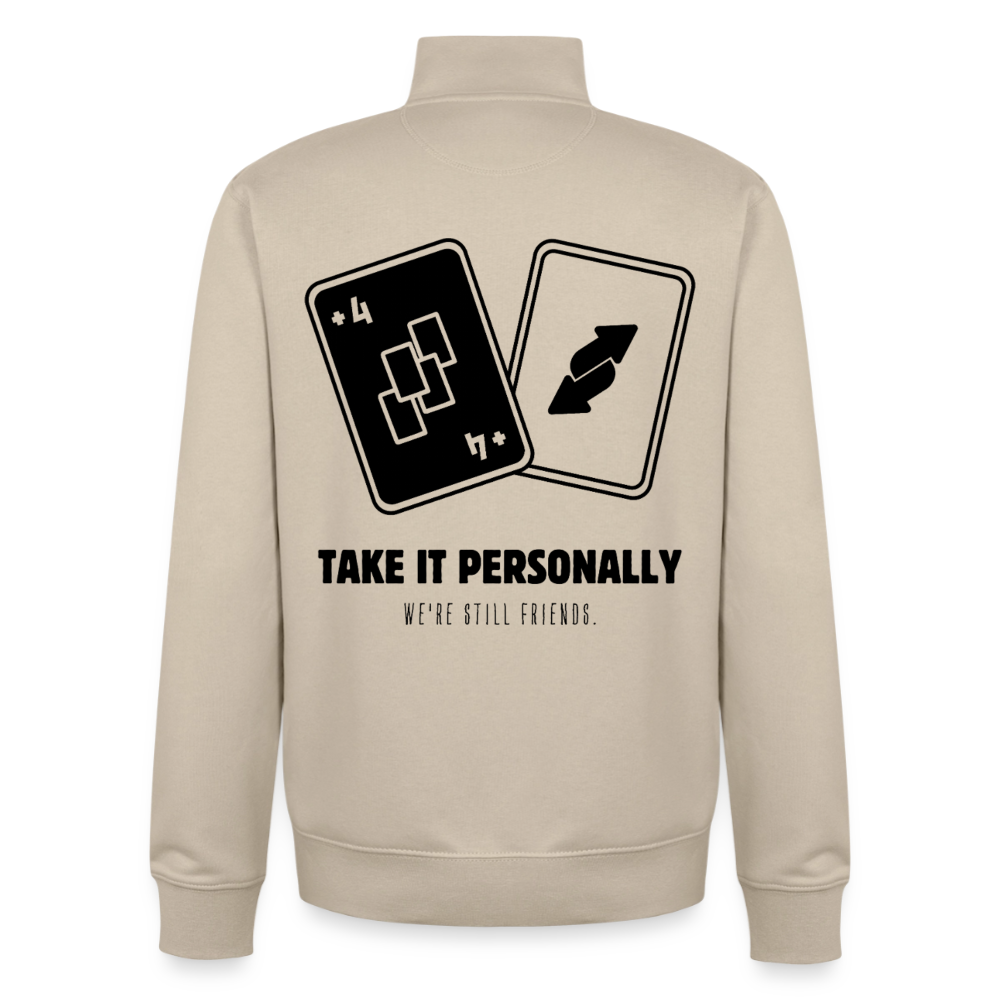 Draw Four – We’re Still Friends, unisex Sweatshirt-Jacke aus Bio-Baumwollgemisch - desert dust