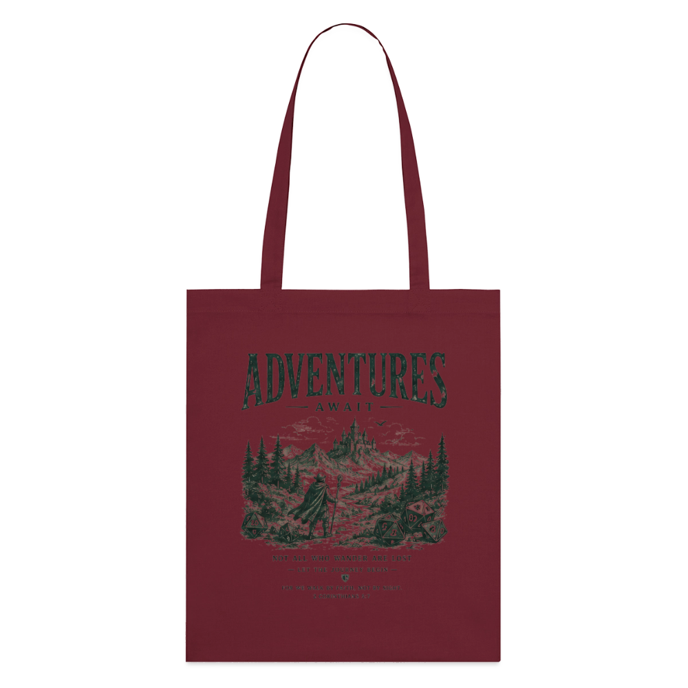 Adventures Await, Stoffbeutel aus Bio-Baumwolle - Burgunderrot
