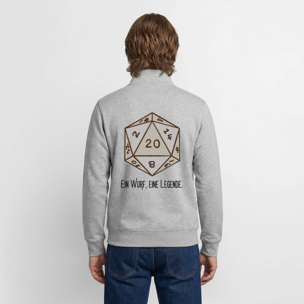 D20-Legende, unisex Sweatshirt-Jacke aus Bio-Baumwollgemisch - heather grey