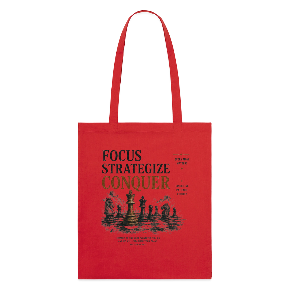 Focus. Strategize. Conquer. Stoffbeutel aus Bio-Baumwolle - Rot