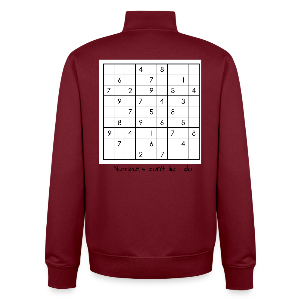 Sudoku Liar, unisex Sweatshirt-Jacke aus Bio-Baumwollgemisch - burgundy