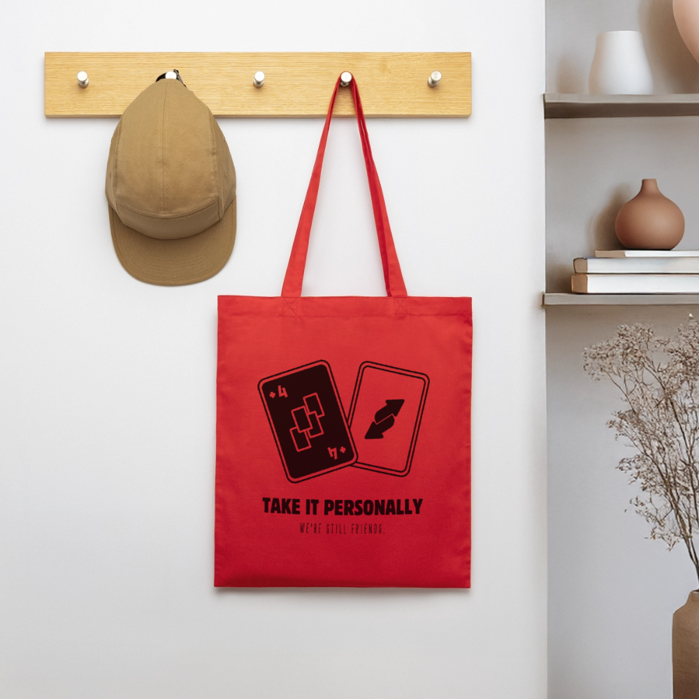 Draw Four – We’re Still Friends, Stoffbeutel aus Bio-Baumwolle - red