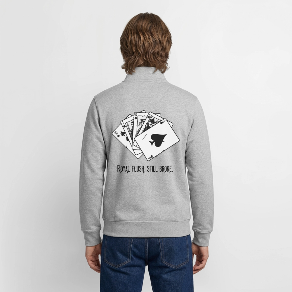 Royal Flush Broke, unisex Sweatshirt-Jacke aus Bio-Baumwollgemisch - heather grey