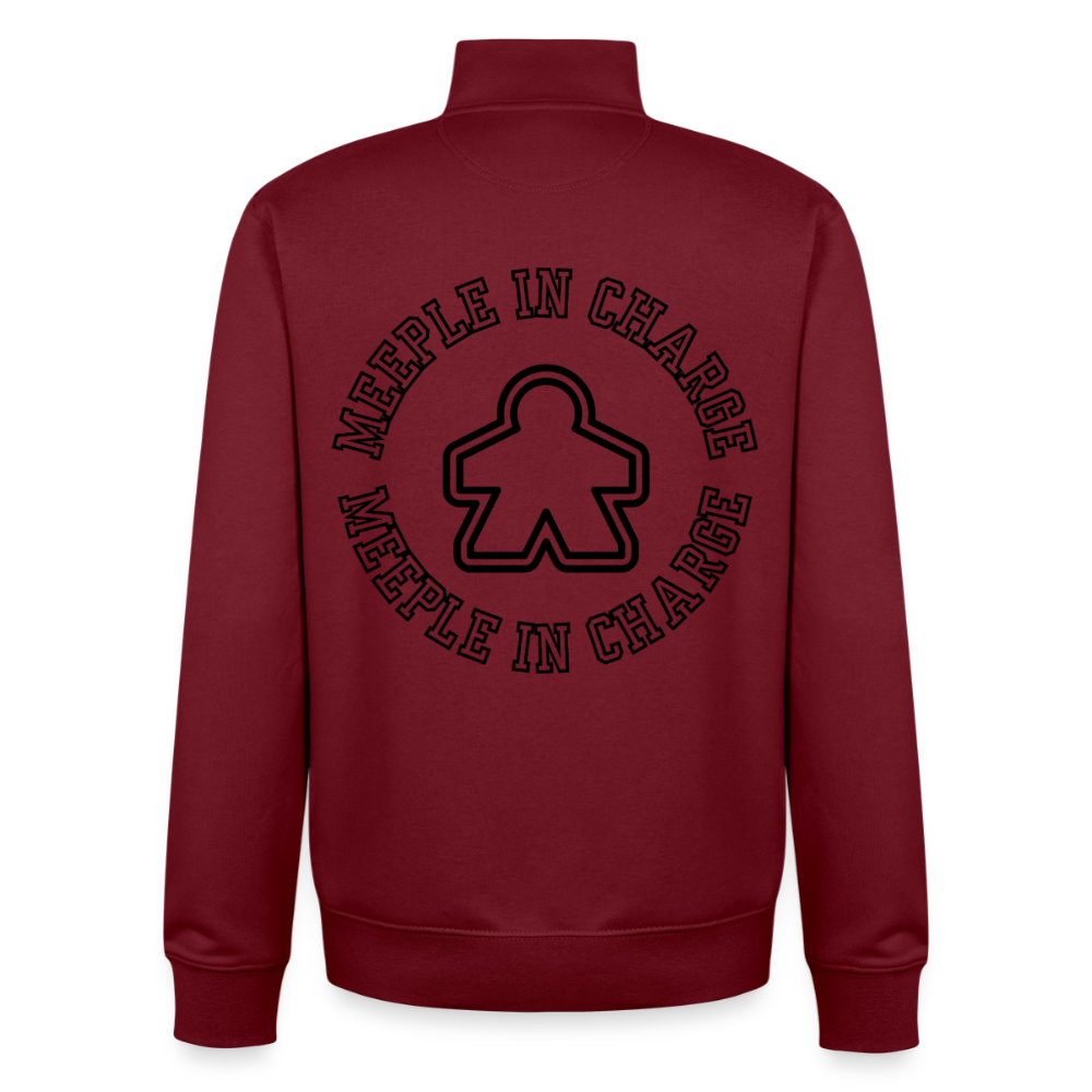 Meeple in Charge, unisex Sweatshirt-Jacke aus Bio-Baumwollgemisch - burgundy