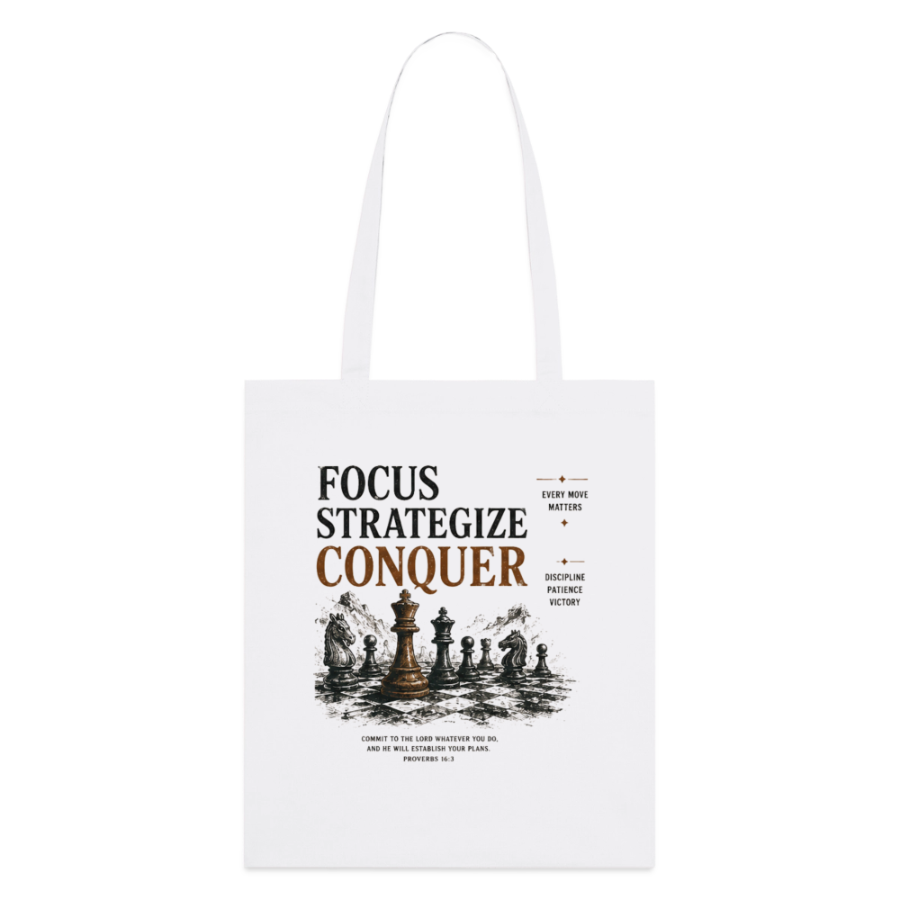 Focus. Strategize. Conquer. Stoffbeutel aus Bio-Baumwolle - Weiß