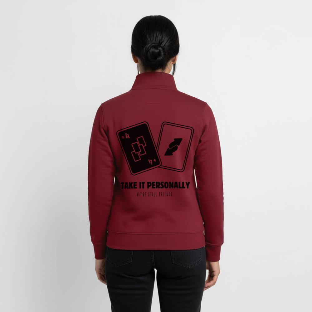 Draw Four – We’re Still Friends, unisex Sweatshirt-Jacke aus Bio-Baumwollgemisch - burgundy