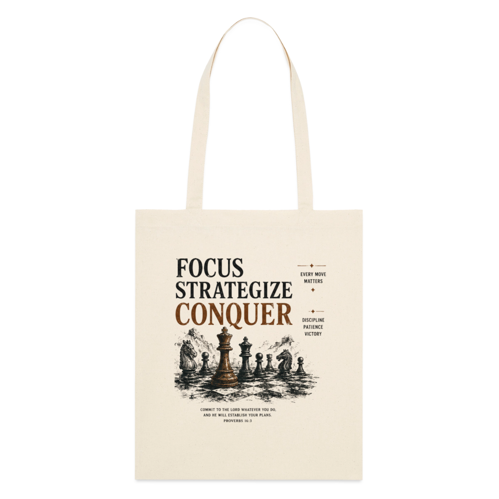 Focus. Strategize. Conquer. Stoffbeutel aus Bio-Baumwolle - Natur