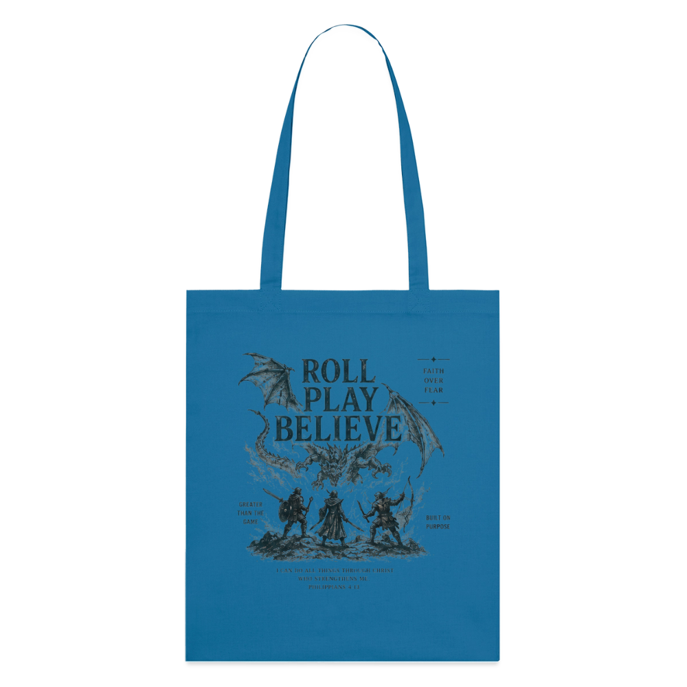 Roll. Play. Believe. Stoffbeutel aus Bio-Baumwolle - Königsblau