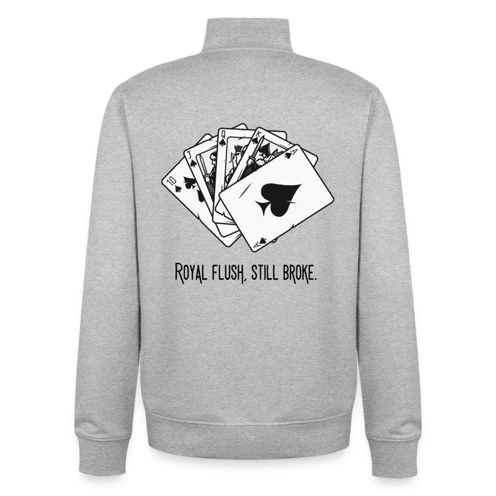 Royal Flush Broke, unisex Sweatshirt-Jacke aus Bio-Baumwollgemisch - heather grey