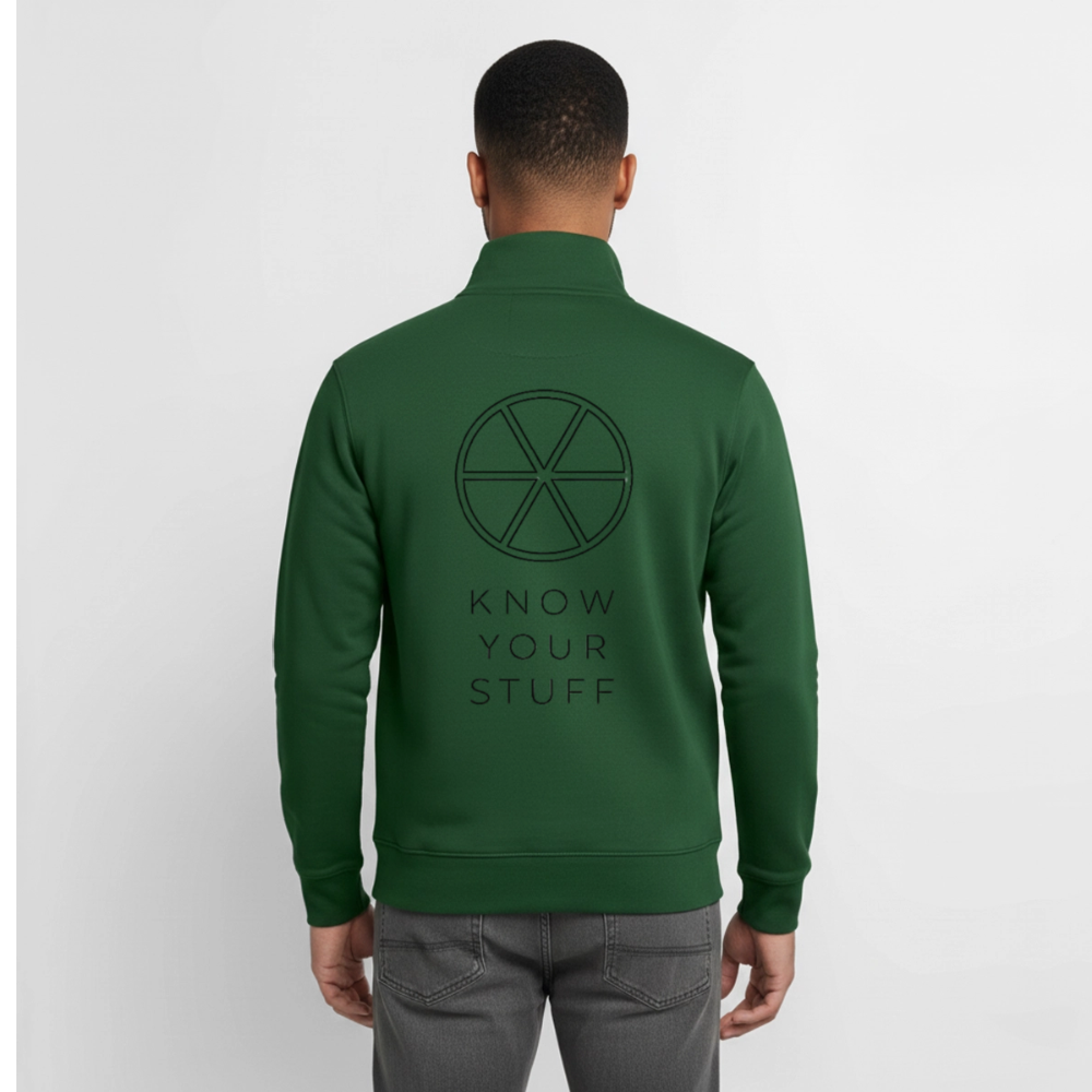 Know your Stuff, unisex Sweatshirt-Jacke aus Bio-Baumwollgemisch - bottle green