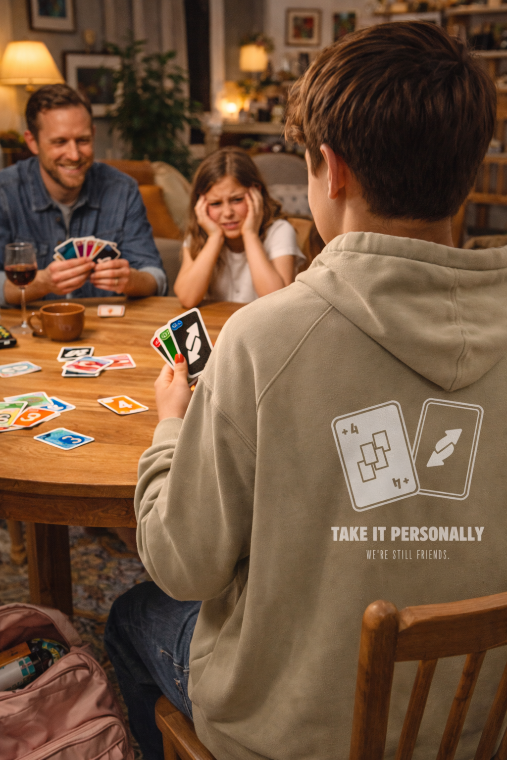 Draw Four – We’re Still Friends, unisex Kapuzenpullover aus Bio-Baumwollgemisch