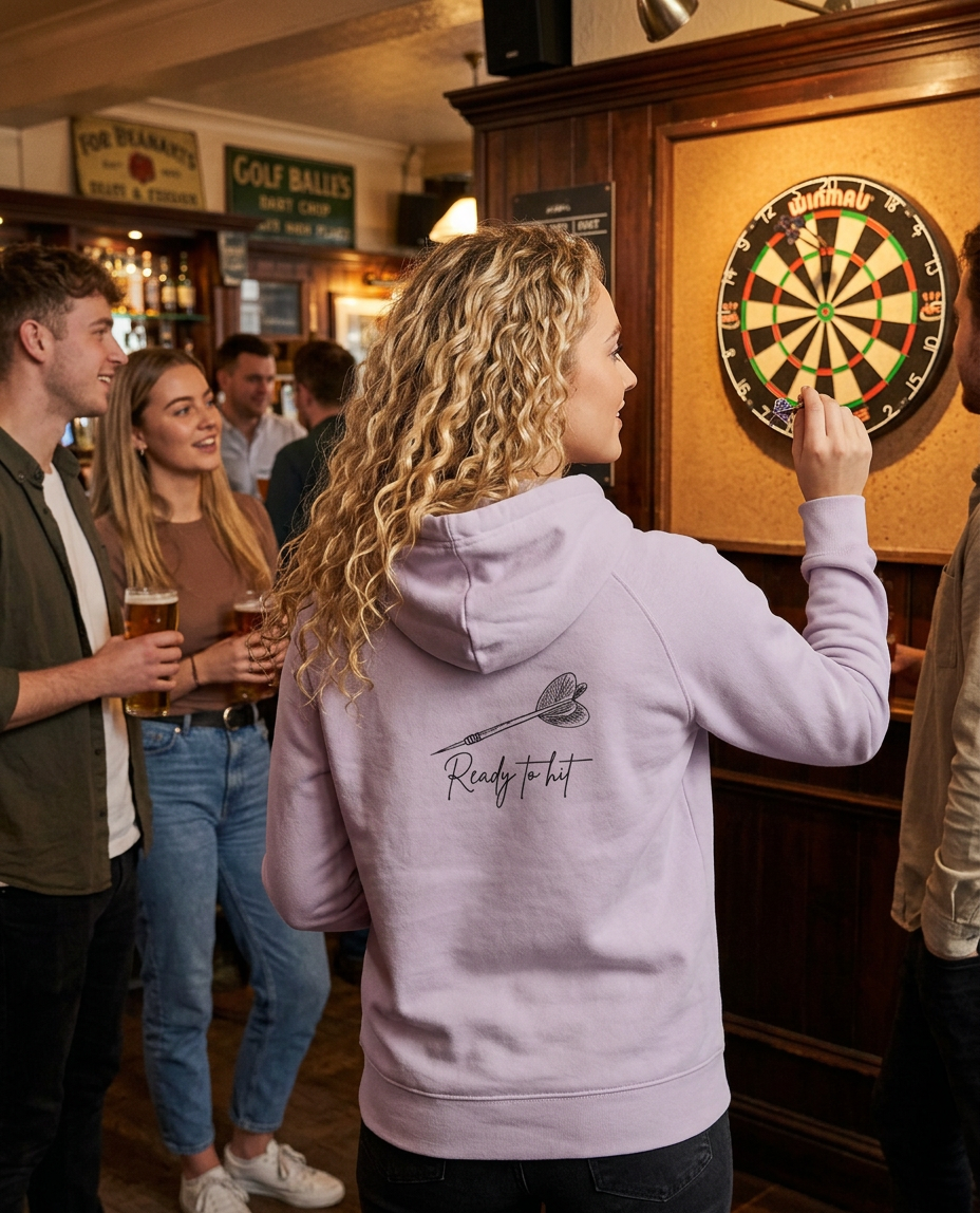 Dart Ready, unisex Kapuzenpullover aus Bio-Baumwollgemisch