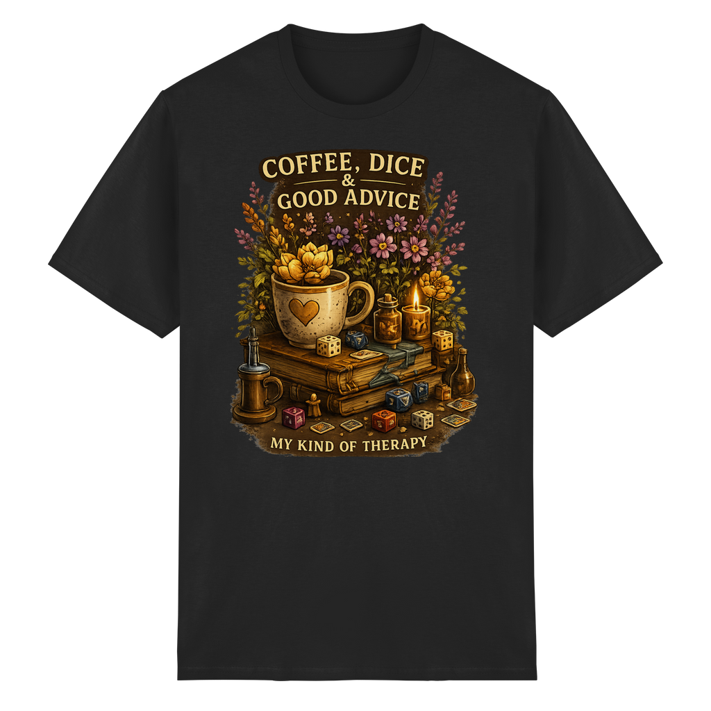 Coffee, Dice & Good Advice - Heavy Cotton T-Shirt