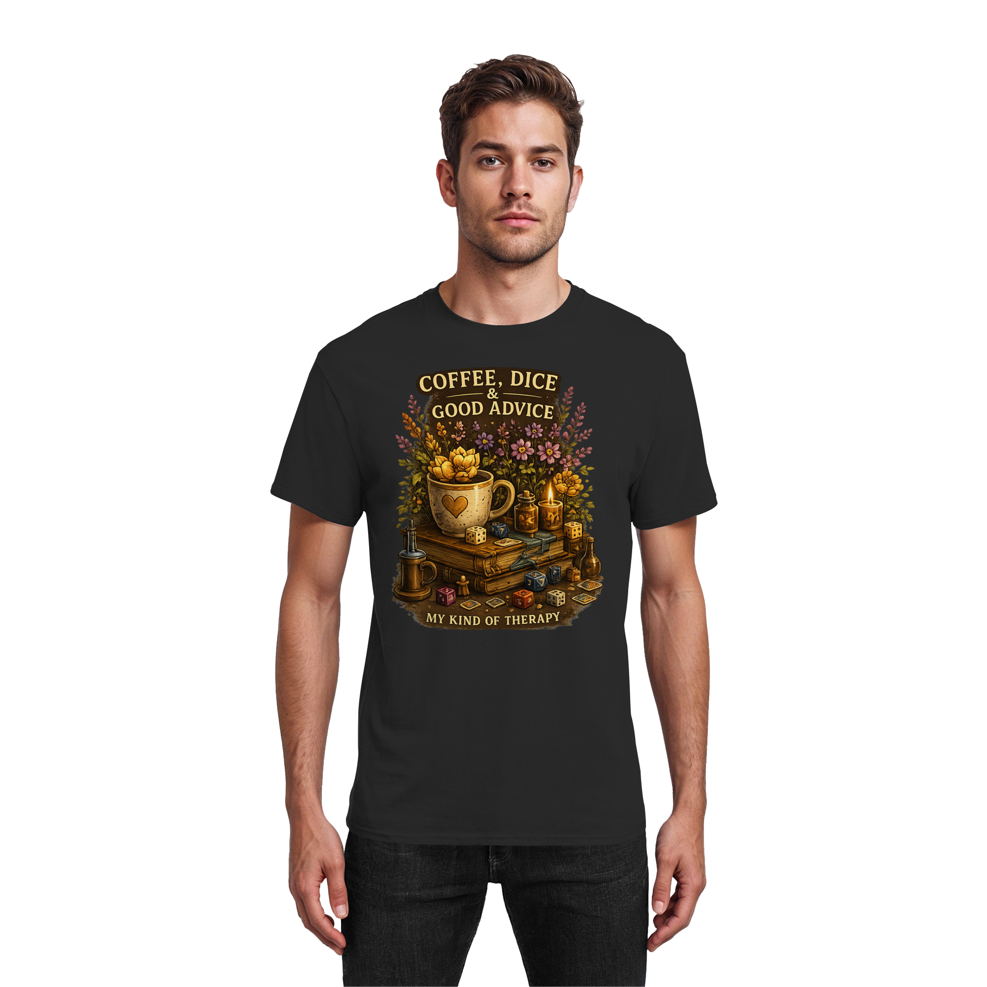 Coffee, Dice & Good Advice - Heavy Cotton T-Shirt