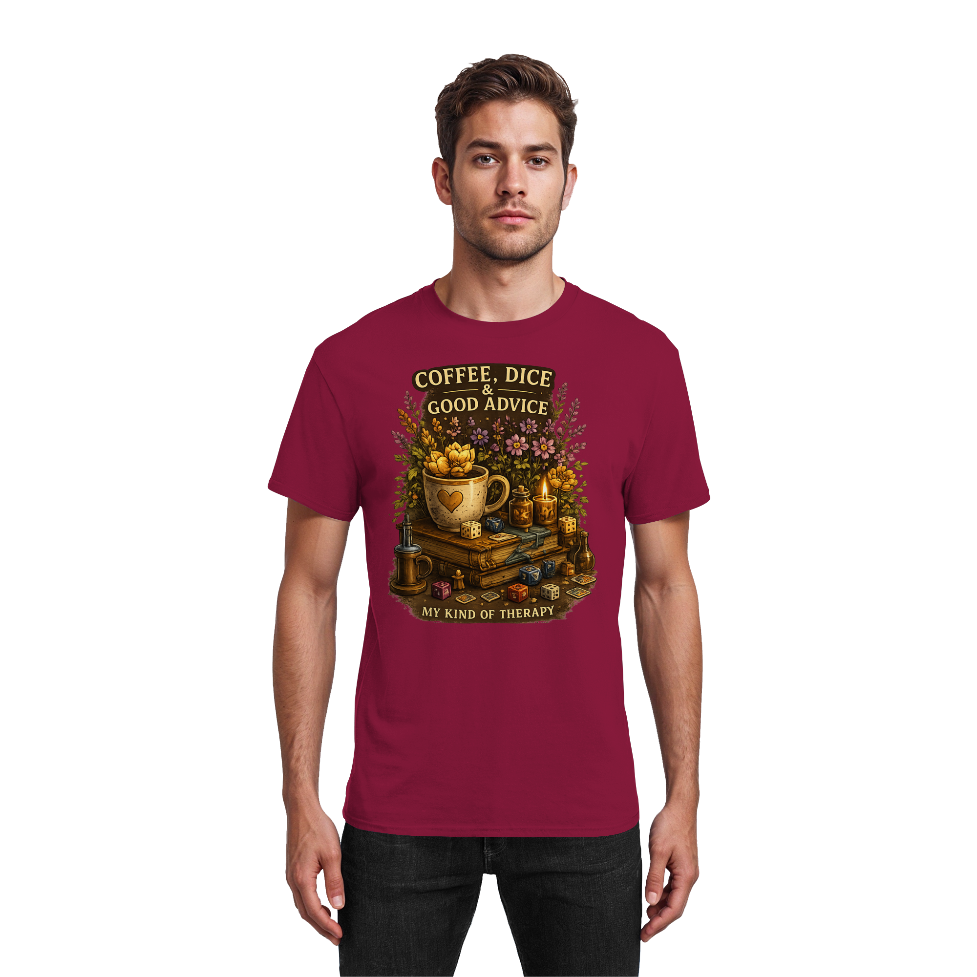 Coffee, Dice & Good Advice - Heavy Cotton T-Shirt