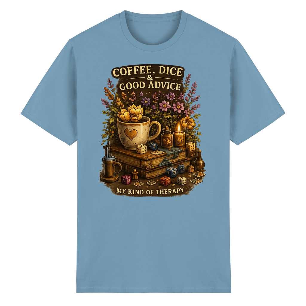 Coffee, Dice & Good Advice - Heavy Cotton T-Shirt