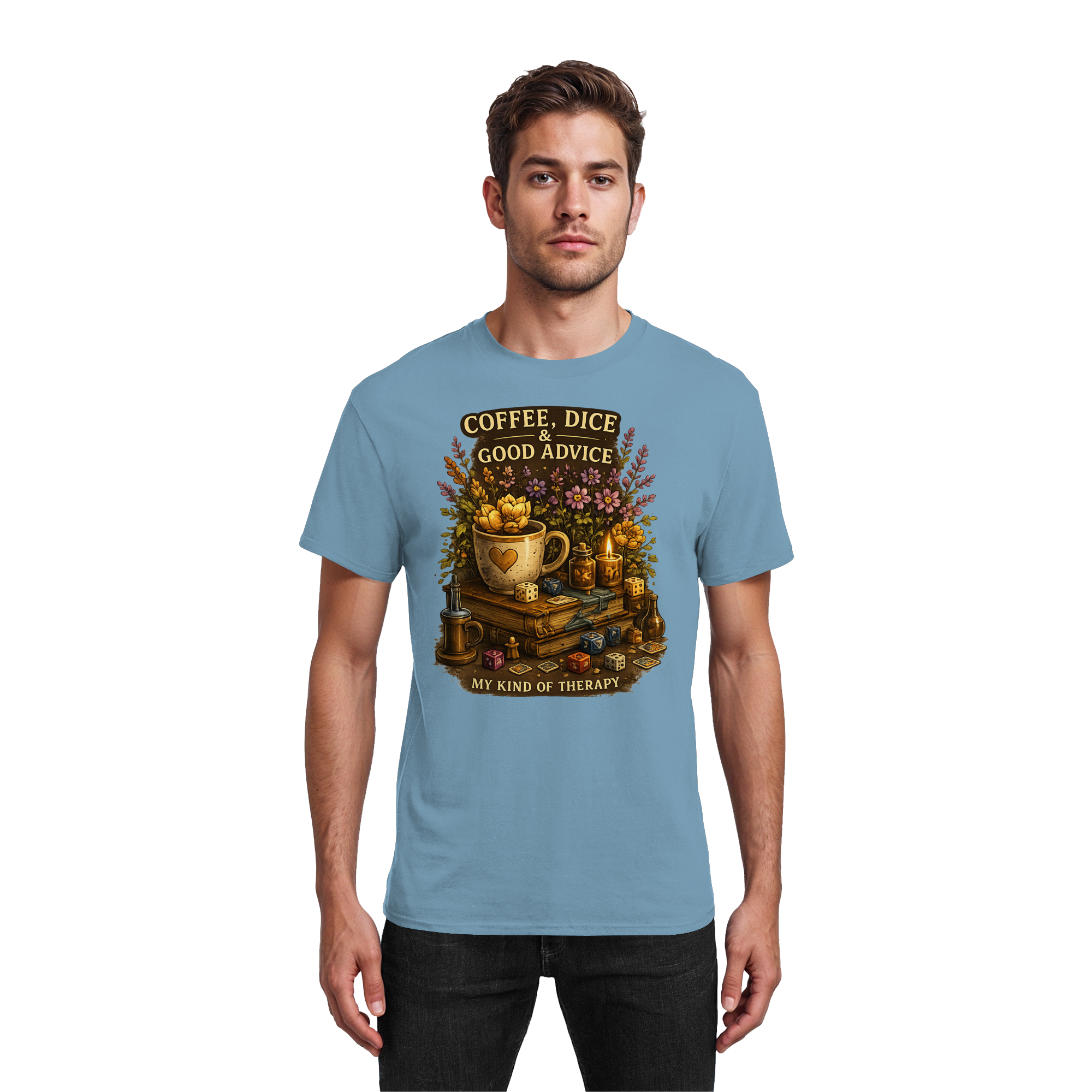 Coffee, Dice & Good Advice - Heavy Cotton T-Shirt