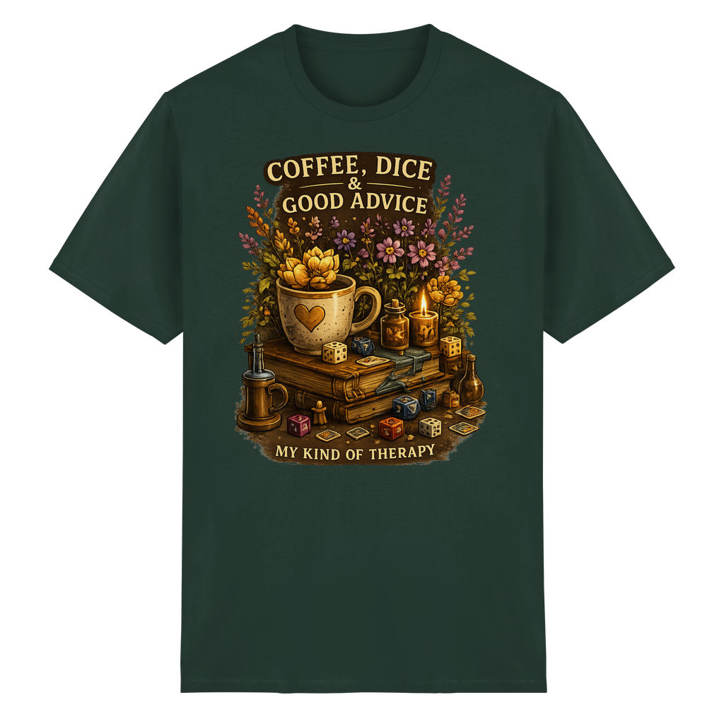 Coffee, Dice & Good Advice - Heavy Cotton T-Shirt