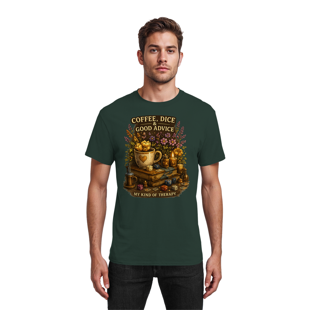 Coffee, Dice & Good Advice - Heavy Cotton T-Shirt