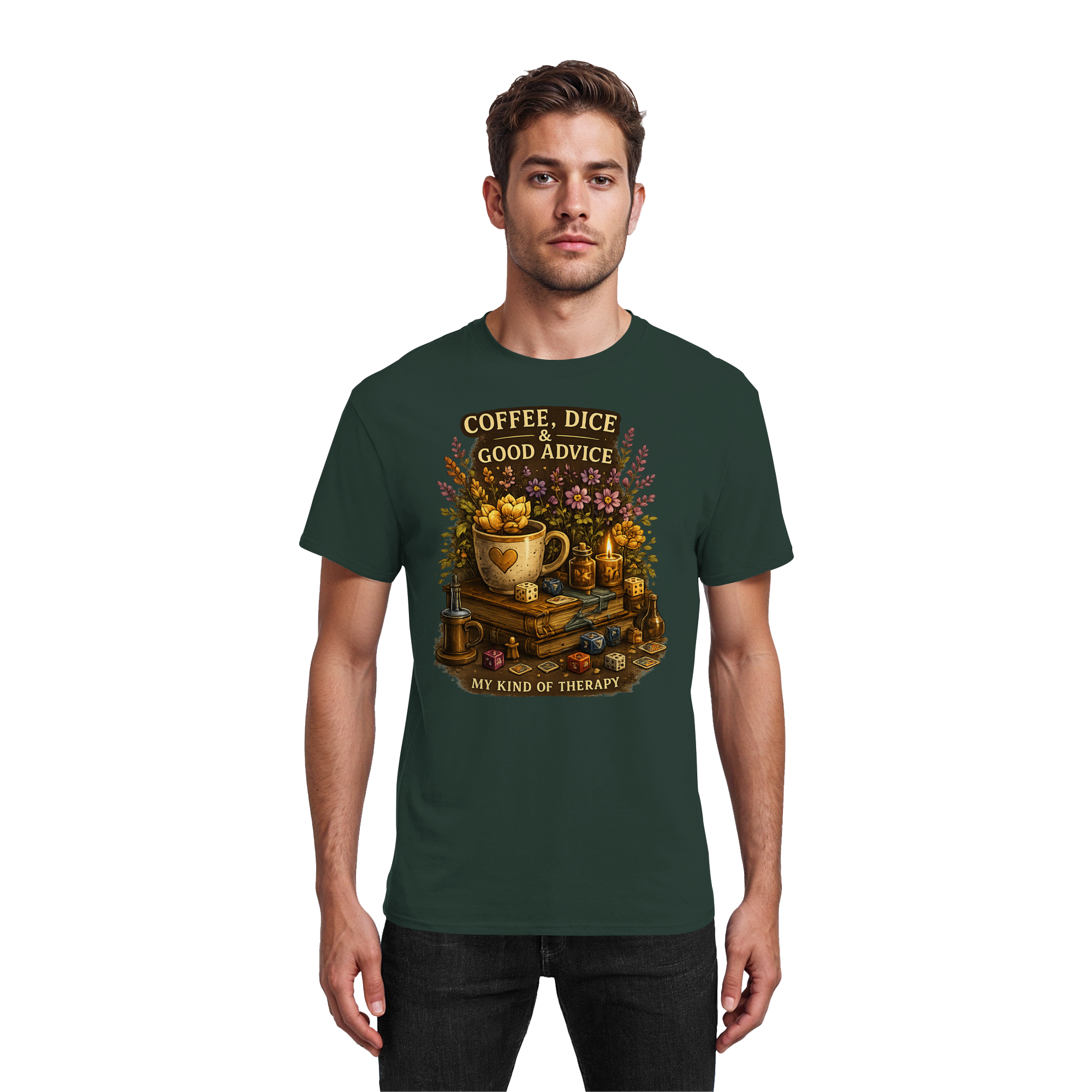 Coffee, Dice & Good Advice - Heavy Cotton T-Shirt