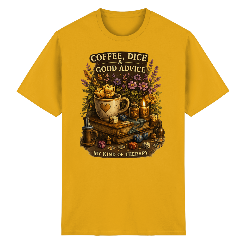 Coffee, Dice & Good Advice - Heavy Cotton T-Shirt