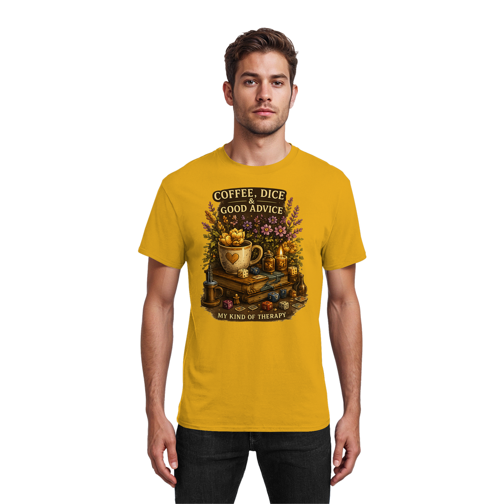 Coffee, Dice & Good Advice - Heavy Cotton T-Shirt