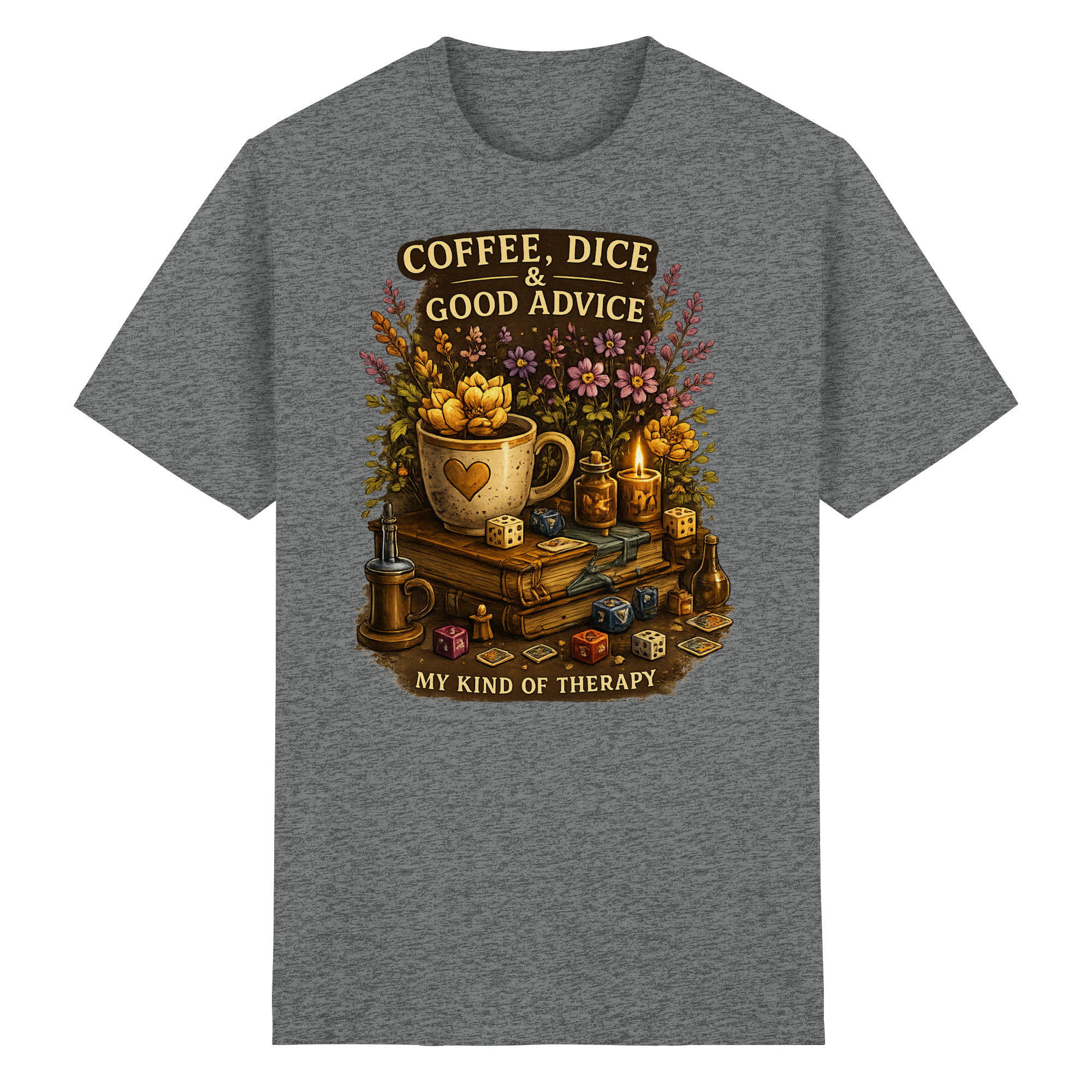 Coffee, Dice & Good Advice - Heavy Cotton T-Shirt