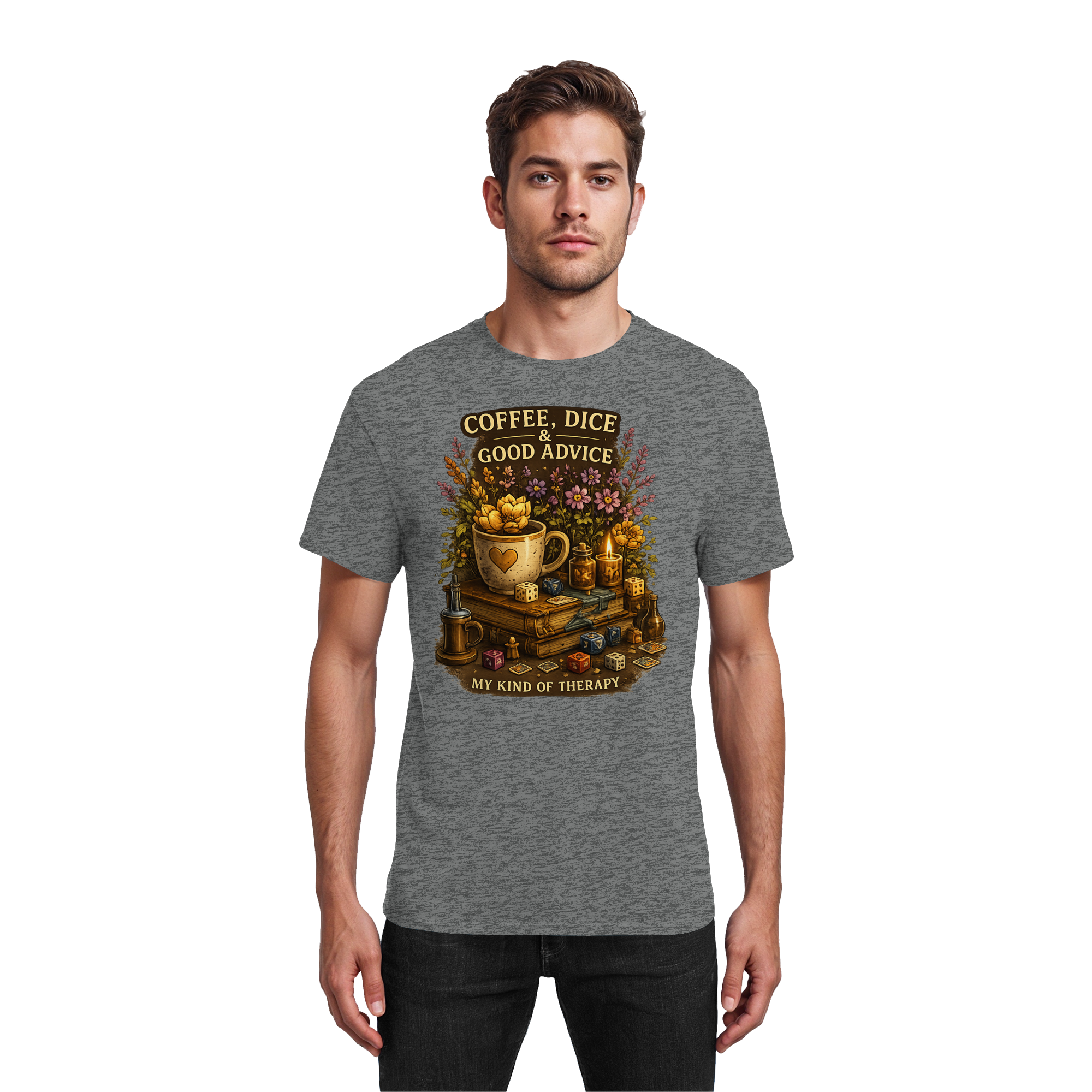 Coffee, Dice & Good Advice - Heavy Cotton T-Shirt