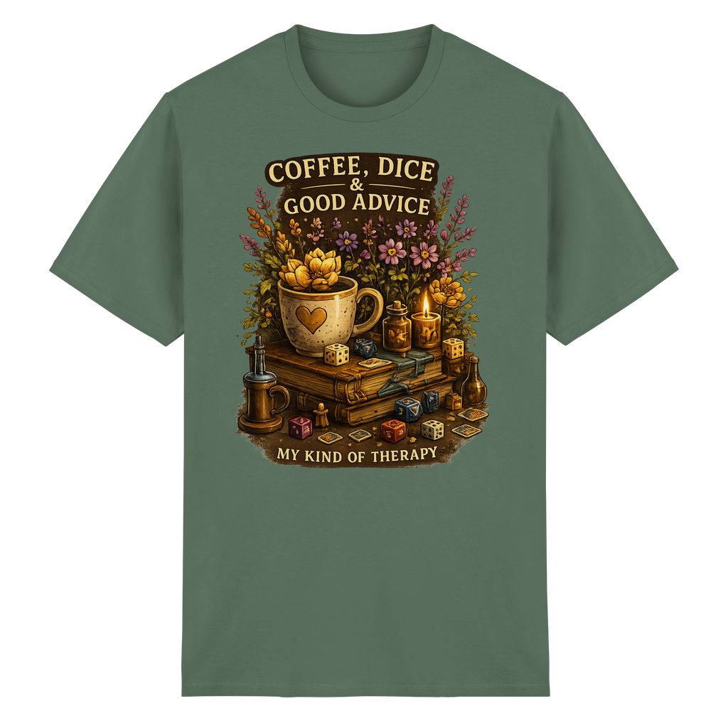 Coffee, Dice & Good Advice - Heavy Cotton T-Shirt